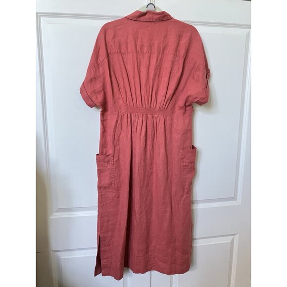 NWT White Stuff Reno Linen Midi Shirt Dress Womens 12 Pink Coastal Beach Boho - Picture 6 of 13